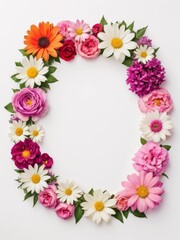 Fototapeta premium A vibrant square frame composed entirely of colorful flowers. Perfect for framing photographs, invitations, greetings cards or any other creative project.