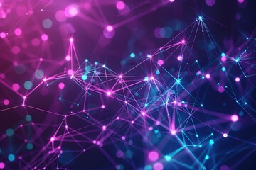 Abstract digital background with purple and blue glowing lines forming interconnected nodes on dark gradient backdrop