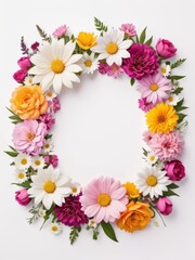 Obraz premium A vibrant square frame composed entirely of colorful flowers. Perfect for framing photographs, invitations, greetings cards or any other creative project.