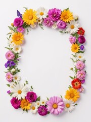 A vibrant square frame composed entirely of colorful flowers. Perfect for framing photographs, invitations, greetings cards or any other creative project.