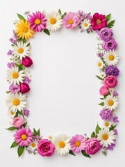A vibrant square frame composed entirely of colorful flowers. Perfect for framing photographs, invitations, greetings cards or any other creative project.