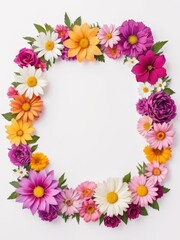 Obraz premium A vibrant square frame composed entirely of colorful flowers. Perfect for framing photographs, invitations, greetings cards or any other creative project.