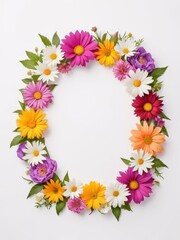 Obraz premium A vibrant square frame composed entirely of colorful flowers. Perfect for framing photographs, invitations, greetings cards or any other creative project.