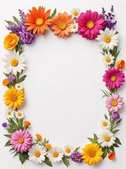 A vibrant square frame composed entirely of colorful flowers. Perfect for framing photographs, invitations, greetings cards or any other creative project.