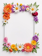 Obraz premium A vibrant square frame composed entirely of colorful flowers. Perfect for framing photographs, invitations, greetings cards or any other creative project.