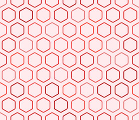 Geometric pattern. Bold rounded hexagons mosaic cells with padding. Red color tones. Hexagonal cells. Seamless pattern. Tileable vector illustration.
