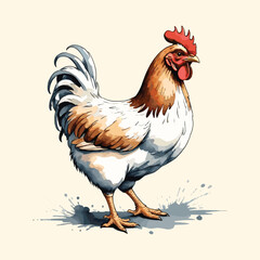 Watercolor Rooster Chicken Illustration