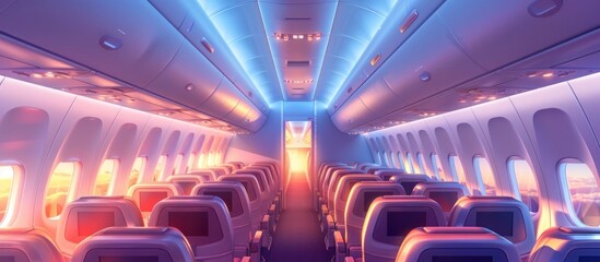 CuttingEdge Airplane Interior Design A D Cartoon of Advanced Climate Control and Ambient Lighting