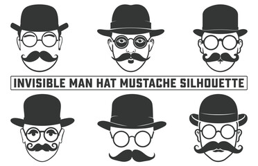 Adobe IllustratorUnknown man with hat glasses and mustache silhouette set, Gentleman icon, Hat, Glasses, Mustache, Vintage silhouette of hat. Artwork