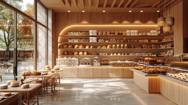 Bakery shop and modern caffee design, AI generated