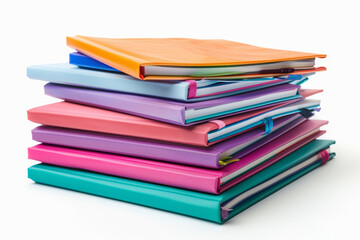 A stack of colorful notebooks isolated on a white background, extracted from the background, with no background. Concept of organization and productivity. Generative Ai.