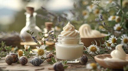 Obraz premium snail mucin skincare, boost your skins youthful glow with a regimen enriched by snail mucin cream, serums, and oils for radiant results