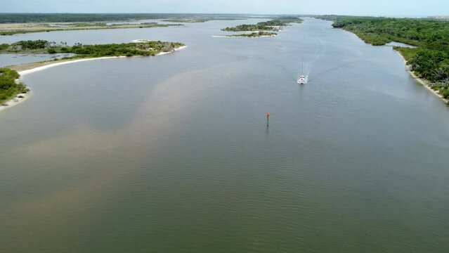  Drone shot sailboat on the intercoastal in upper Florida