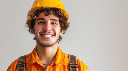 Young Construction Worker on a Plain Background: Energy and Dedication to Work