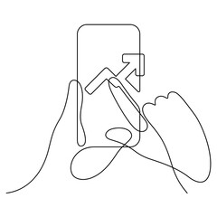 Obraz premium hand using phone investment app stock market graph chart one line continuous