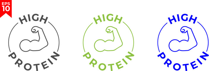 High protein icon. High protein label.