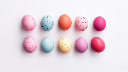Obraz premium Happy Easter concept. Preparation for the holiday. Easter candies, chocolate eggs, sweets on a colored background. Simple minimalism, flat lay, top view, copy space