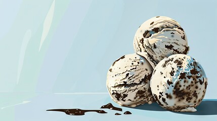 A pile of ice cream with chocolate on it.