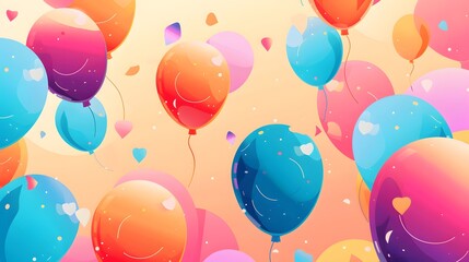 Colorful 3d joyful Party Balloons background with decoration 
