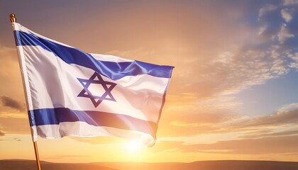Israel flag with a star of David over beautiful sky background, patriotic concept, generative AI