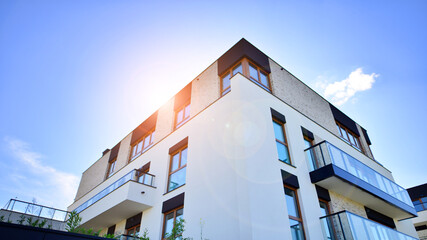 New contemporary residential construction architecture background. Modern house facade exterior.