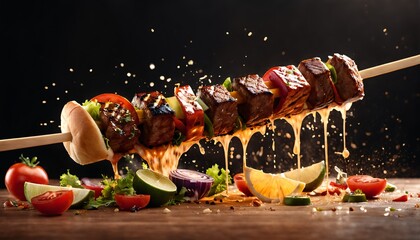 AI generated illustration of vegetables on skewers with drizzled sauce