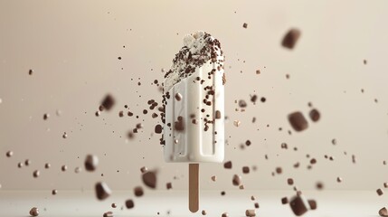 3D illustration of a bitten ice cream on a stick