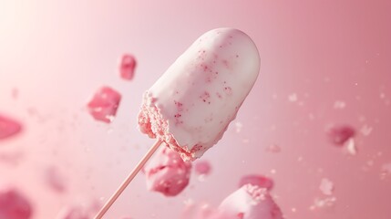 3D illustration of a bitten ice cream on a stick