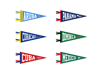 Vector set sport pennants of countries in North America. Aruba, Panama, Curacao, Dominica, Cuba, Mexico