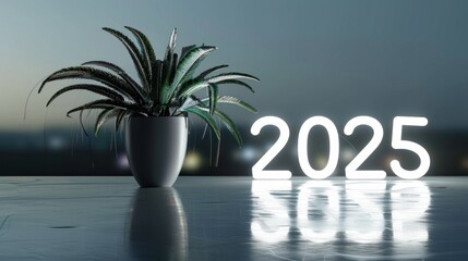 Happy New Year 2025 Bright white neon,