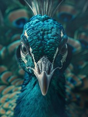high quality shot of a peacock, looking into the camera