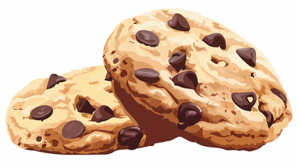 Two Chocolate Chip Cookies on White Background