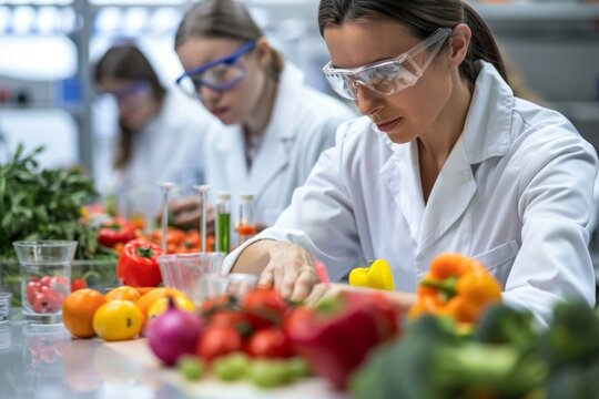food science research, food scientists analyze data to decode flavors and nutritional benefits, meticulously conducting lab experiments to understand intricate details