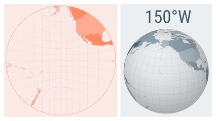 World Map Animation. Gnomonic projection. Colored countries style. Animated world map in Gnomonic projection. Loopable animation showing longitude shift and matching globe.