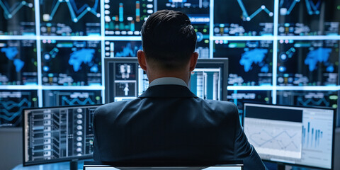 Fototapeta premium Cybersecurity Professional Oversees Digital Defense Hub