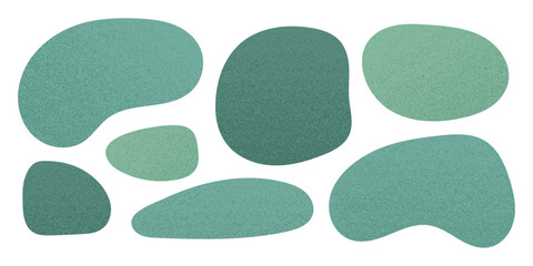 Green organic shapes with grain texture. Modern textured illustration. Noise effect. Abstract blob spot set. Element for design isolated on white