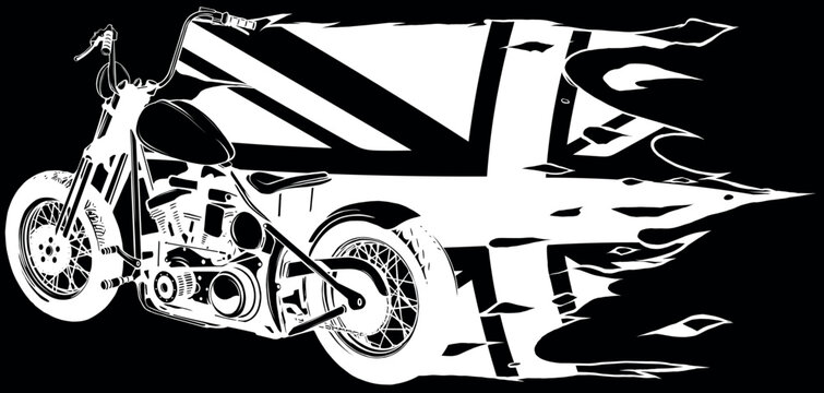 recommend clip art: Vintage motorcycle in white line on black background