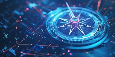 A sleek digital compass set against a blue background symbolizes advanced online data transport, showcasing modernized navigation in the digital realm