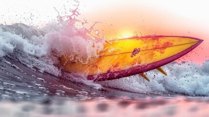 Fototapeta premium Sunset surfboard vector clipart on white background for stylish t shirt design use