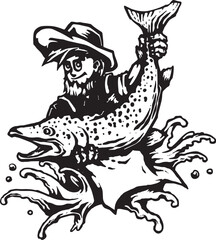 fishing a man in the sea silhouette clipart vector illustration