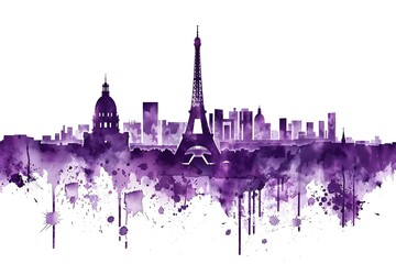 simple watercolor of Paris skyline, line art illustration, France romantic vacation banner, tour sightseeing wallpaper, travel time in Europe