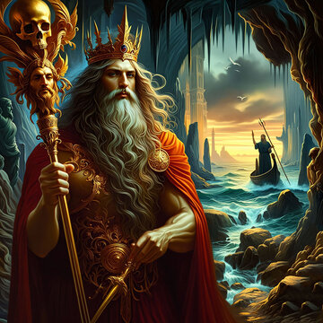 Hades Greek god of the underworld. Ruler over death and the dead. Brother of Zeus and Poseidon. God of Olympus. Ancient Greek mythology. Charon the ferryman. Generative AI