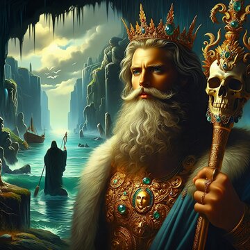 Hades Greek god of the underworld. Ruler over death and the dead. Brother of Zeus and Poseidon. God of Olympus. Ancient Greek mythology. Charon the ferryman. Generative AI