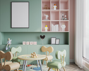 mock up poster frame in modern interior background, living room. 3D render, 3D illustration