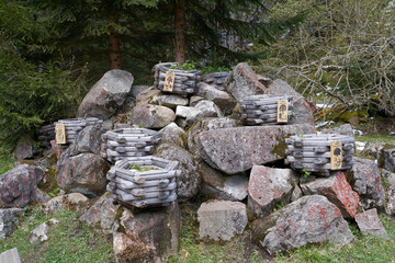 Spindleruv Mlyn, Czech Republic - April 27, 2024 - a resting place in the middle of the forest called the Carriage (SVOZ) at the beginning of spring