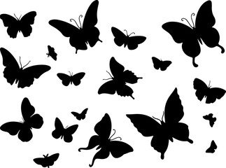 Pixel perfect icon set of flying butterfly silhouettes stencils insects. Exotic animal with wings. Thin line icons flat vector illustrations isolated on white transparent background