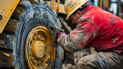 Mechanic Repairing Heavy-Duty Construction Tractor - Professional Equipment Maintenance