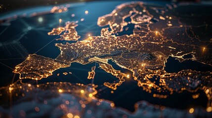 Europe Illuminated Network Map. Generative AI.