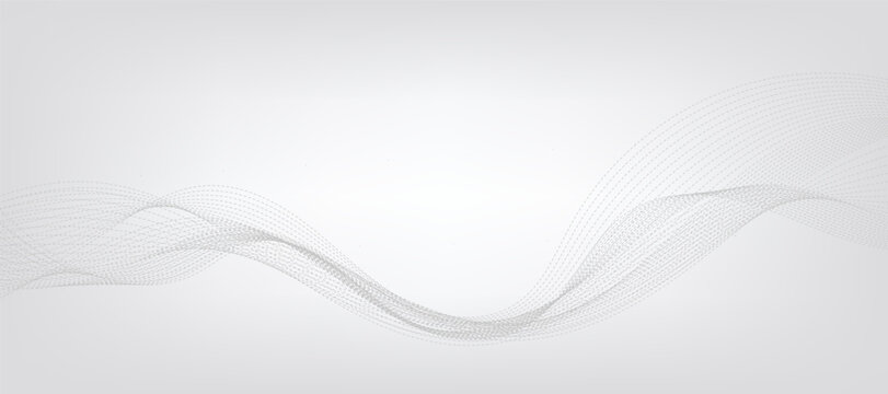 Vector abstract background with dynamic grey waves, lines and particles.	