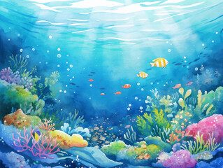 Underwater sea bottom background watercolor
